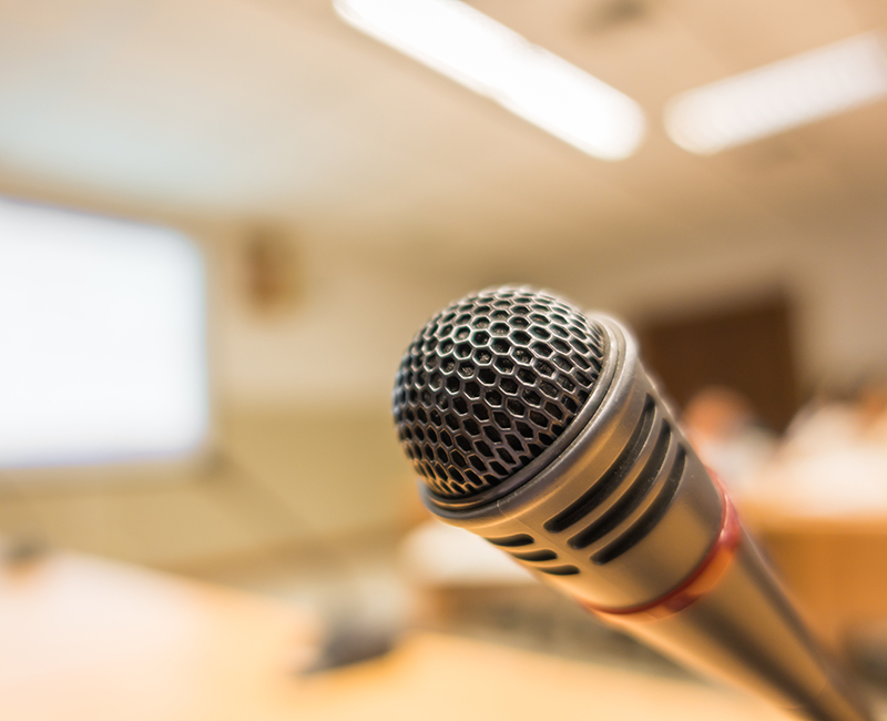 Black microphone in conference room ( Filtered image processed v