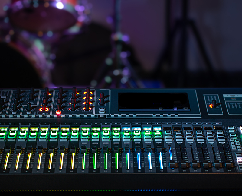 Digital mixer in a recording Studio. Work with sound. The concept of creativity and show business.